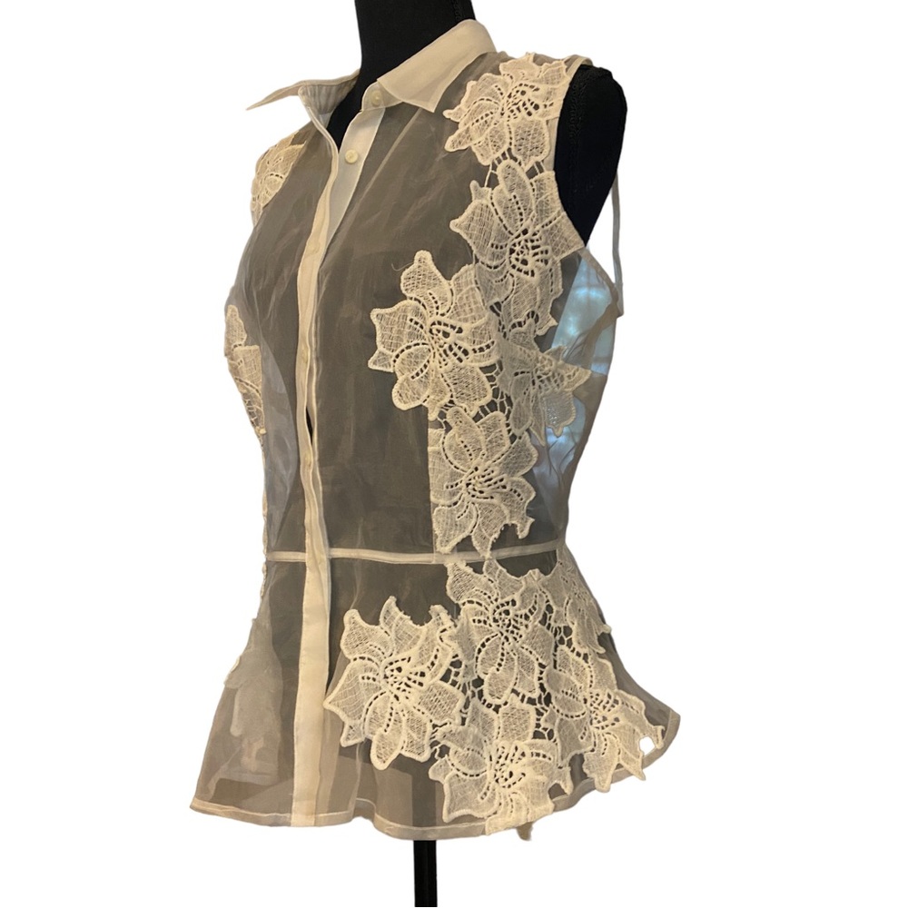Worthington White Lace Sheer Peplum Top - Picture 4 of 7